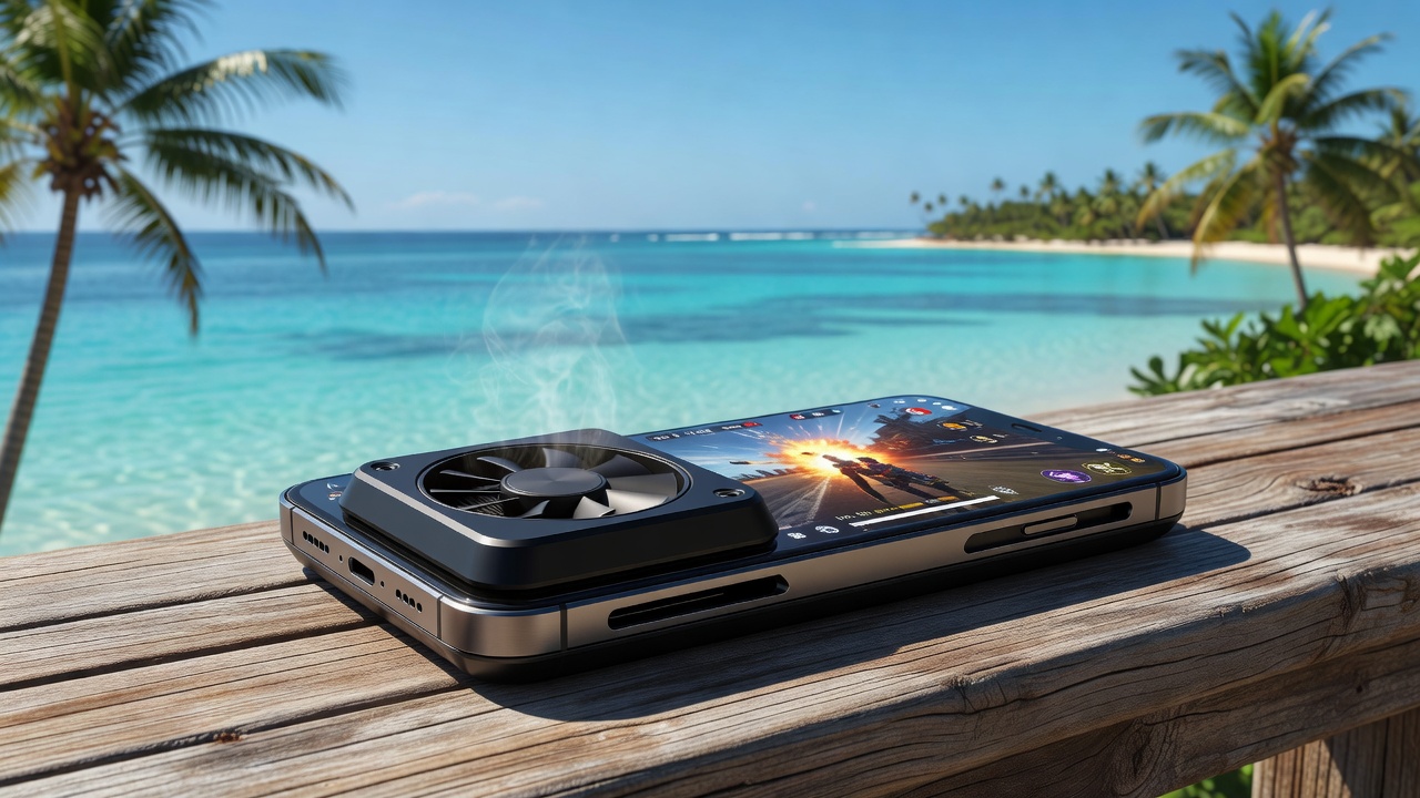 Phone cooling system with ocean background
